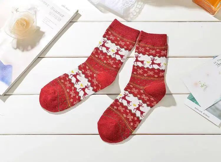 Christmas Elk Angora Wool Mid-Calf Socks