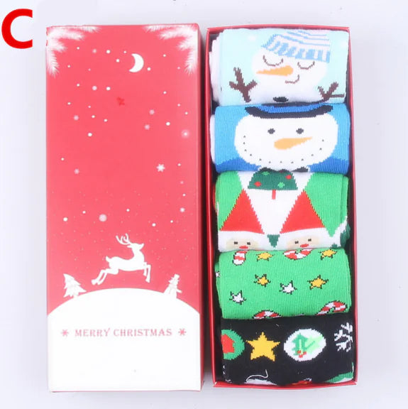 Christmas Gift Box of Reindeer Pattern Cotton Socks