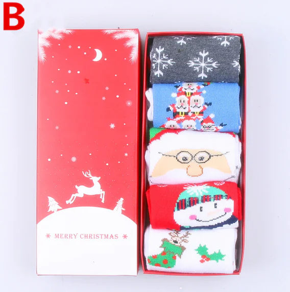Christmas Gift Box of Reindeer Pattern Cotton Socks