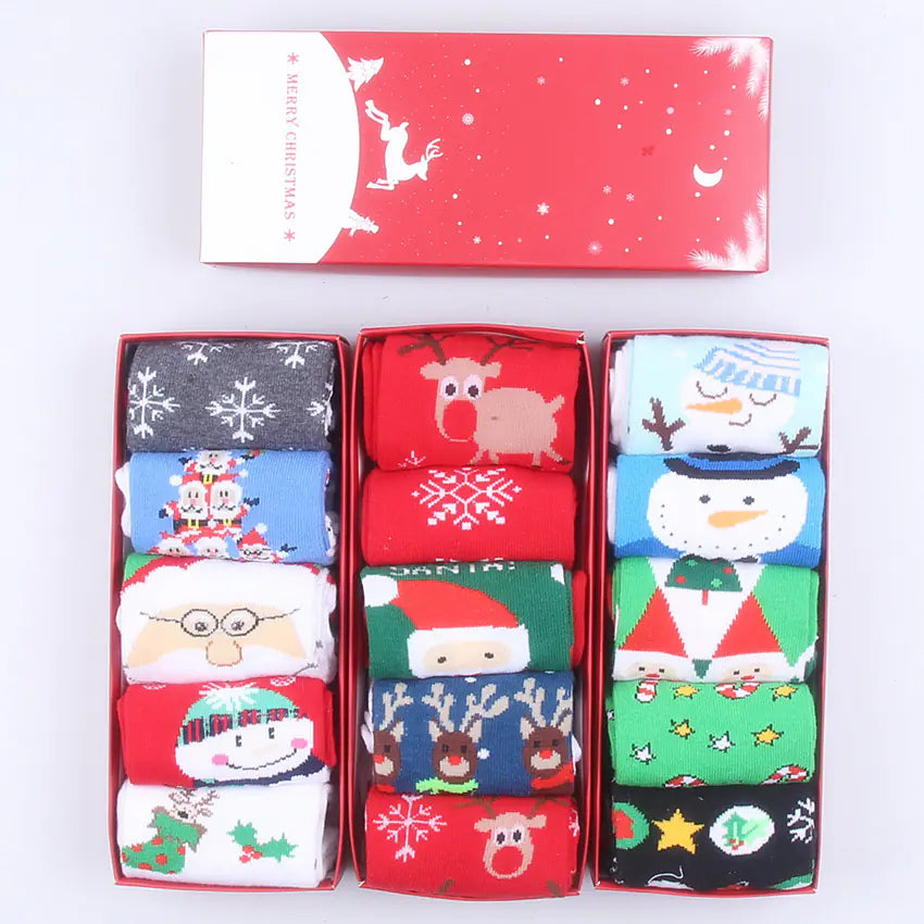 Christmas Gift Box of Reindeer Pattern Cotton Socks